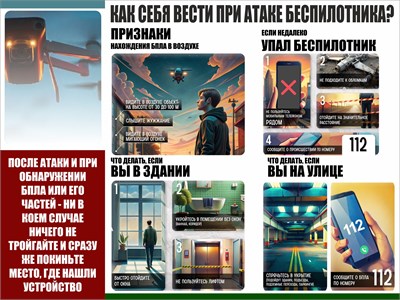 Стенд Как вести себя при атаке беспилотника - 1000 х 750мм, ПВХ-3мм 0276 - фото 10067