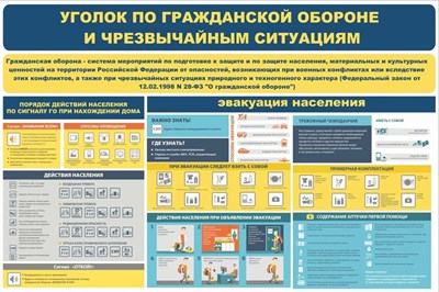 Стенд Уголок Гражданской обороны  1200 х 800, ПВХ-3мм
