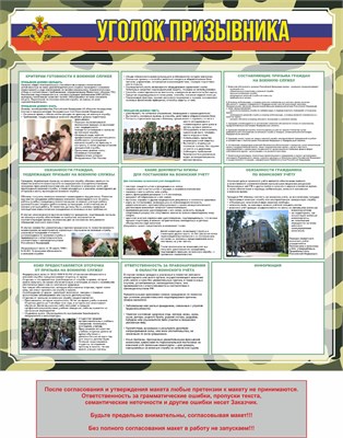 Стенд "Уголок призывника" 1200 х 1200 пластик 3мм 26785