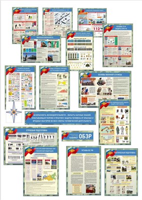 Комплект стендов на гибкой основе (баннеры)  "Для кабинета ОБЗР" - в комплекте 15 баннеров, табличка "ОБЗР" на кабинет ( ПВХ-3мм)  и эмблема МЧС (ПВХ-3мм) ОБЗР02