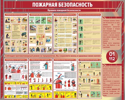 Стенд Правила пожарной безопасности размер 1200 х 1000 пластик 3 мм