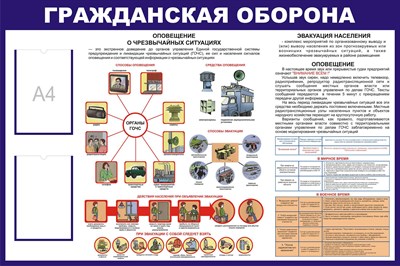 Стенд Гражданская оборона оповещение и эвакуация размер 1200 х 1000 пластик 3 мм 0205 - фото 4596