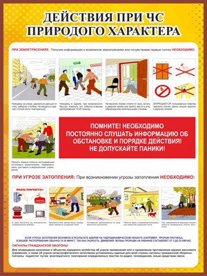Стенд Действия при ЧС природного характера размер 900 х 1200 пластик 3 мм