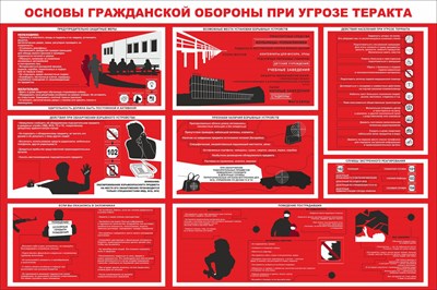 Стенд основы гражданской обороны при угрозе теракта  размер 1200 х 1000 пластик 3 мм