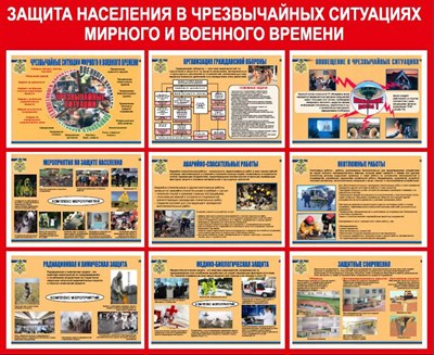 Стенд Защита населения в чрезвычайных ситуациях размер 1200 х 1000 пластик 3 мм
