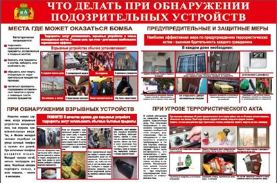 Стенд Что делать при обнаружении подозрительных устройств размер 1200 х 800 пластик 3 мм