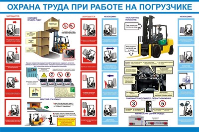 Стенд Охрана труда при работе на погрузчике размер 1200 х 1000 пластик 3 мм