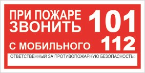 Т 77-01 При пожаре звонить размер 200 х 100 табличка пластик 2 мм
