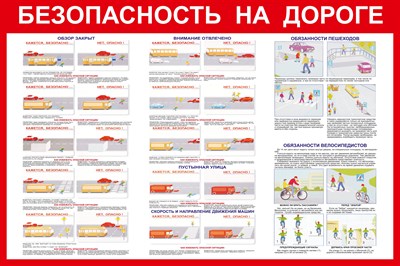Стенд безопасность на дороге размер 1200 х 800 пластик 3 мм