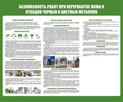 Стенд Безопасность работ при переработке лома и отходов черных и цветных металлов размер 1020 х 850 пластик 3 мм