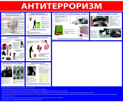 Стенд Антитерроризм размер 1200 х 1000 пластик 3 мм с планом эвакуации и привязкой к месту 0323 - фото 6232