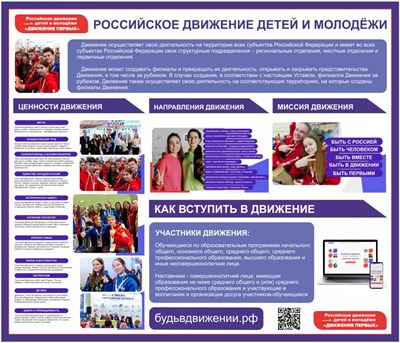 Стенд Российское движение детей и молодёжи Движение Первых 1400х1200 мм