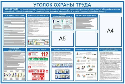 Стенд Охрана труда с изменениями 2023г размер 1200 х 800 пластик 3 мм с карманами А4-1шт, А5-2шт
