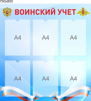 Стенд Воинский учет размер 750 х 800 пластик 3 мм с карманами А4 6шт 2641 - фото 6447