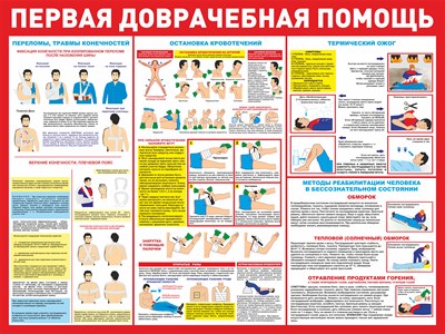 Стенд "Первая доврачебная помощь - переломы, травмы конечностей" размер 1000 х 750 пластик 3 мм