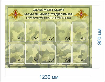 Стенд Документация Начальника отделения (гарнизонной и патрульной служб) 1230 х 900 пластик 3мм, карманы А4-10шт. 2653 - фото 7419