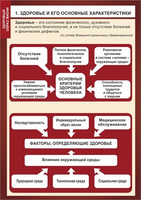 Стенд "Здоровье и его основные характеристики"  формат А2 -594 х 420,  пластик 3мм