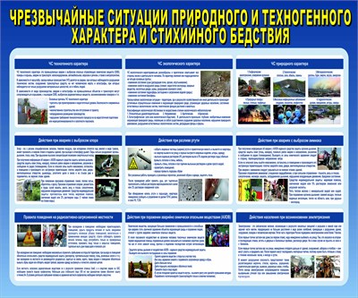 Стенд Чрезвычайные ситуации природного техногенного характера размер 1200 х 1000 пластик 3 мм 02521 - фото 8068