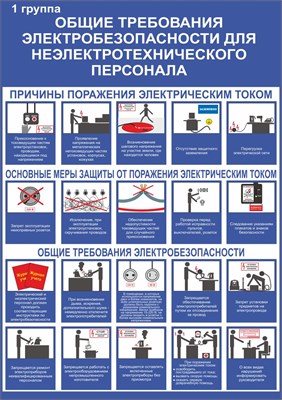 Стенд "Общие требования электробезопасности для неэлектротехнического персонала" формат А2 594 х 420мм, пластик 3мм П11-11 - фото 8107