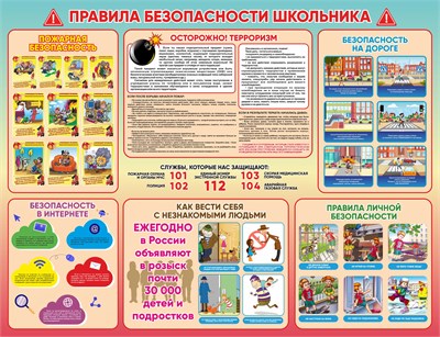 Стенд "Безопасность школьника" 1300 х 1000 пластик 3мм