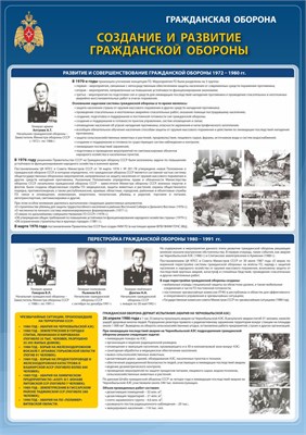 Стенд "Создание и развитие гражданской обороны - 1972-1980гг." формат А2  594 х 420 пластик 3мм