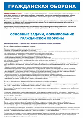Стенд "Гражданская оборона - формирование и основные задачи" формат А2  594 х 420 пластик 3мм