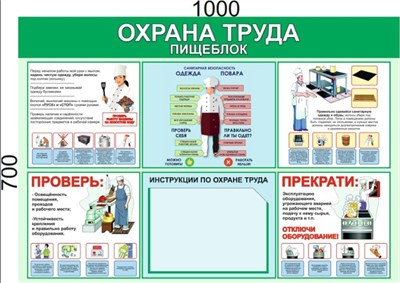 Стенд "Охрана труда - пищеблок" 1000 х 700, пластик 3мм, карман А4 (горизонтальный) - 1шт.