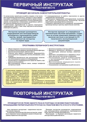 Стенд "Первичный инструктаж на рабочем месте" формат А2 420 х 594 пластик 3мм