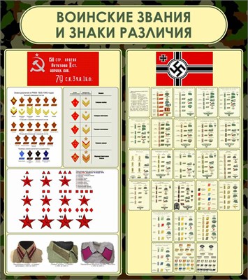 Стенд "Воинские звания и знаки различия " размер 800 х 900мм, пластик 3мм 26674 - фото 9046