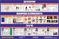 Стенд Антитеррор, Пожарная безопасность, ГО и ЧС размер 1800 х 1200 пластик 3 мм- стенд состоит из 2х частей (725мм, 1070мм)  (Арт. 03096) 03096