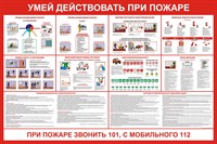 Стенд "Умей действовать при пожаре - причины его возникновения" размер 1200 х 1000 пластик 3 мм