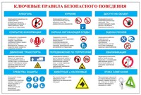 Стенд Ключевые правила безопасности поведения размер 600 х 900 пластик 3 мм 2385