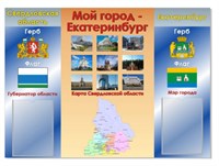Стенд Мой город Екатеринбург 1100 х 800 пластик 3 мм с карманами А4-2 шт
