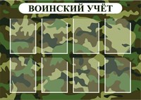Стенд Воинский учет размер 1200 х 860 пластик 3 мм с карманами А4 количество 8 шт