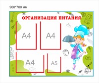 Стенд Организация питания (зеленый) 900 х 3 х 700 пластик 3мм, А4-3шт.,А5-1шт.