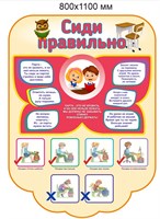 Стенд "Сиди Правильно" (фигурный) 800 х 1100 пластик 3мм