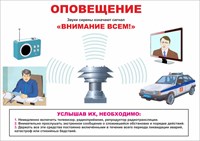 Стенд "Оповещение - звуки сирены, услышав их , что делать" формат А2  594 х 420 пластик 3мм