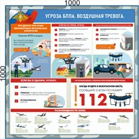 Стенд "Угроза БПЛА. Воздушная тревога" 1000 х 1000 - ПВХ-3мм